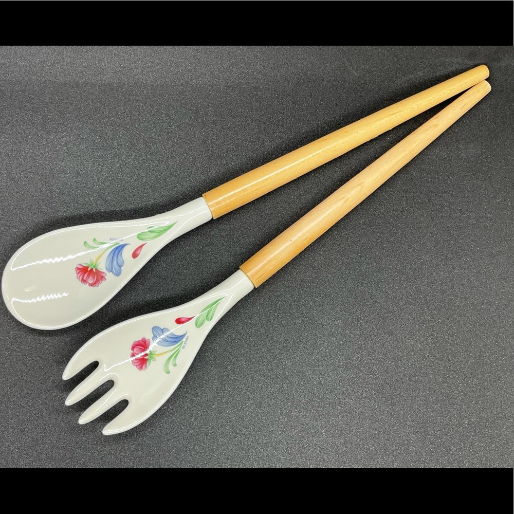 Lenox Ceramic/Wood Salad Servers